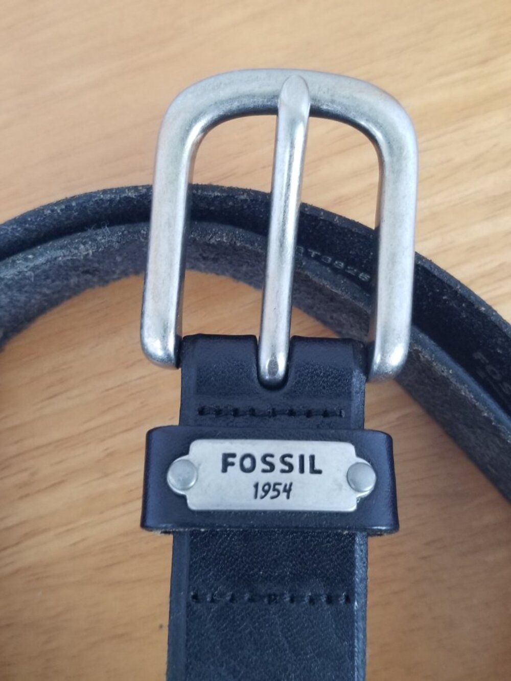 Fossil Black Leather Belt Heavy Silver-tone Buckle Rustic Men's Small